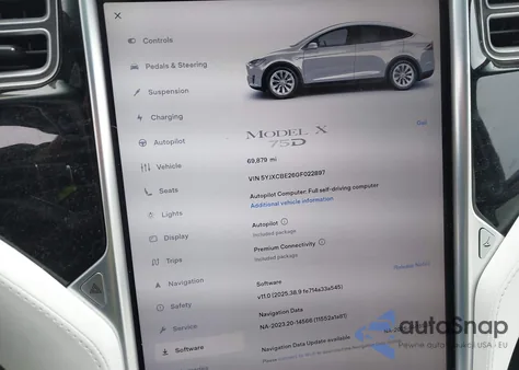 2016 Tesla Model X 60D/70D/75D/90D/P100D z USA, uszkodzony, nr VIN 5YJXCBE26GF022897